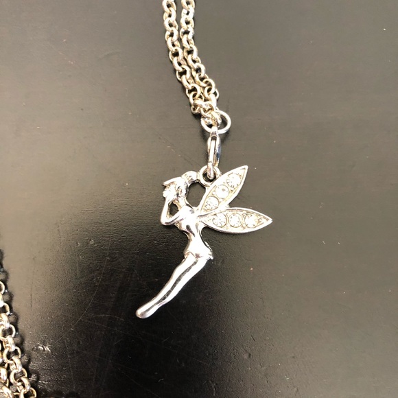 Tinkerbell Fairy Silver Rhinestone Necklace - Picture 6 of 12